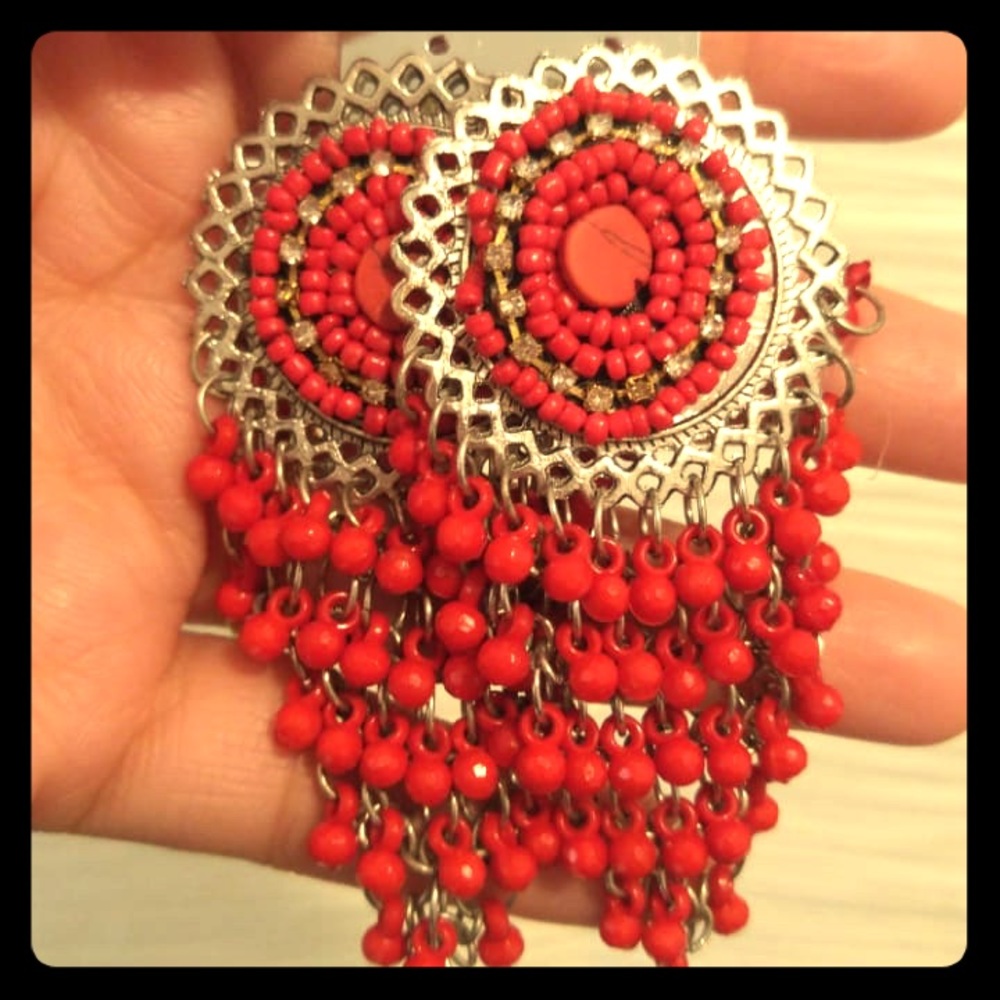 Oxidized red color dangle earrings